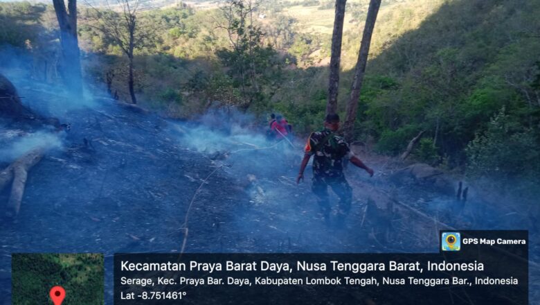 Atasi Kebakaran Lahan Hutan di Desa Serage, Babinsa Bersama Masyarakat Berjibaku padamkan Api